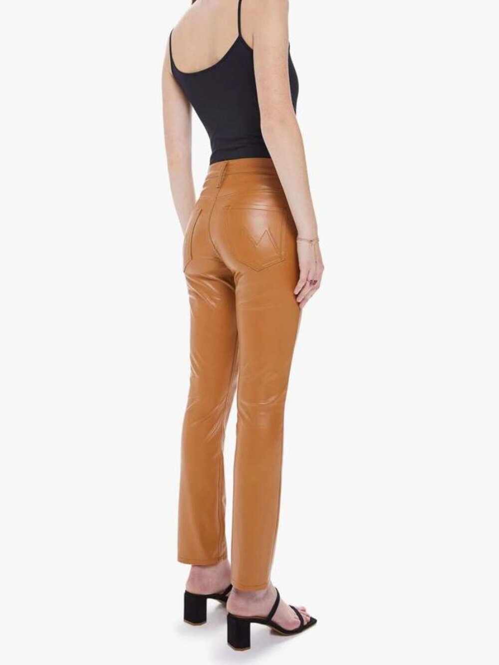 MOTHER DENIM Mid Rise Dazzler Ankle Faux Vegan Leather Pants in Cashew, Size 26